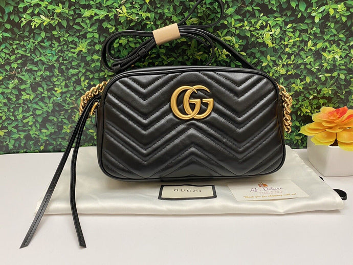 GUCCI GG Marmont Matelasse Small Black Calfskin Leather Crossbody Bag (2917)