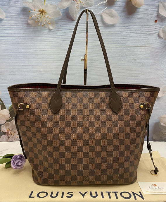 Louis Vuitton Neverfull MM Damier Ebene Cherry Red Tote (SD4148)