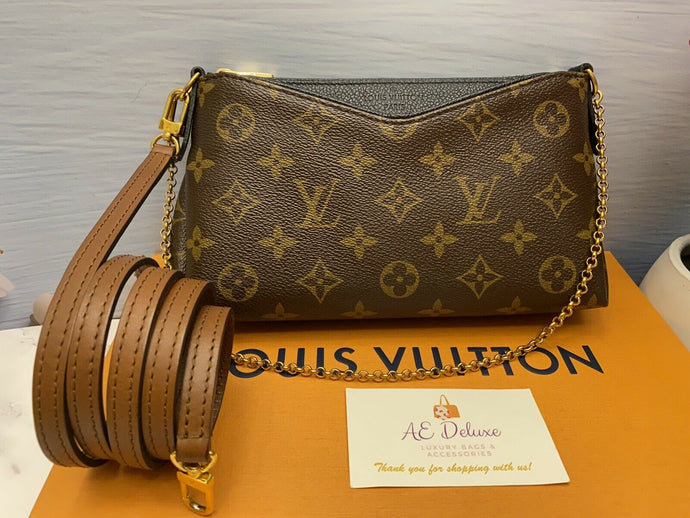 Louis Vuitton Black Pallas Noir Clutch Crossbody Bag (CA4195) + Box