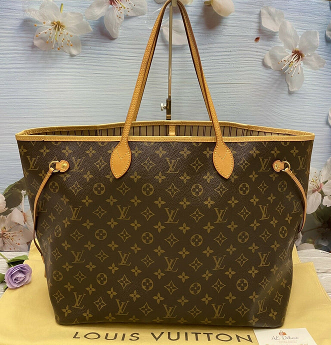 Louis Vuitton Neverfull GM Monogram Beige Tote Purse (SD4188)