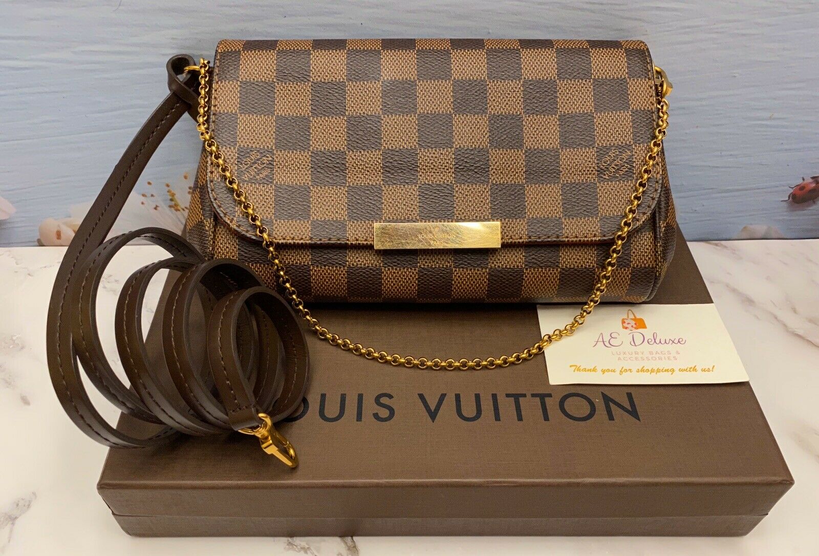 Authentic Louis Vuitton Damier Favorite PM 2Way Shoulder Bag