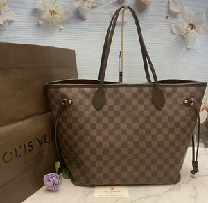 Louis Vuitton Neverfull MM Damier Ebene Cherry Red Tote+Shopping Bag(AR4089)