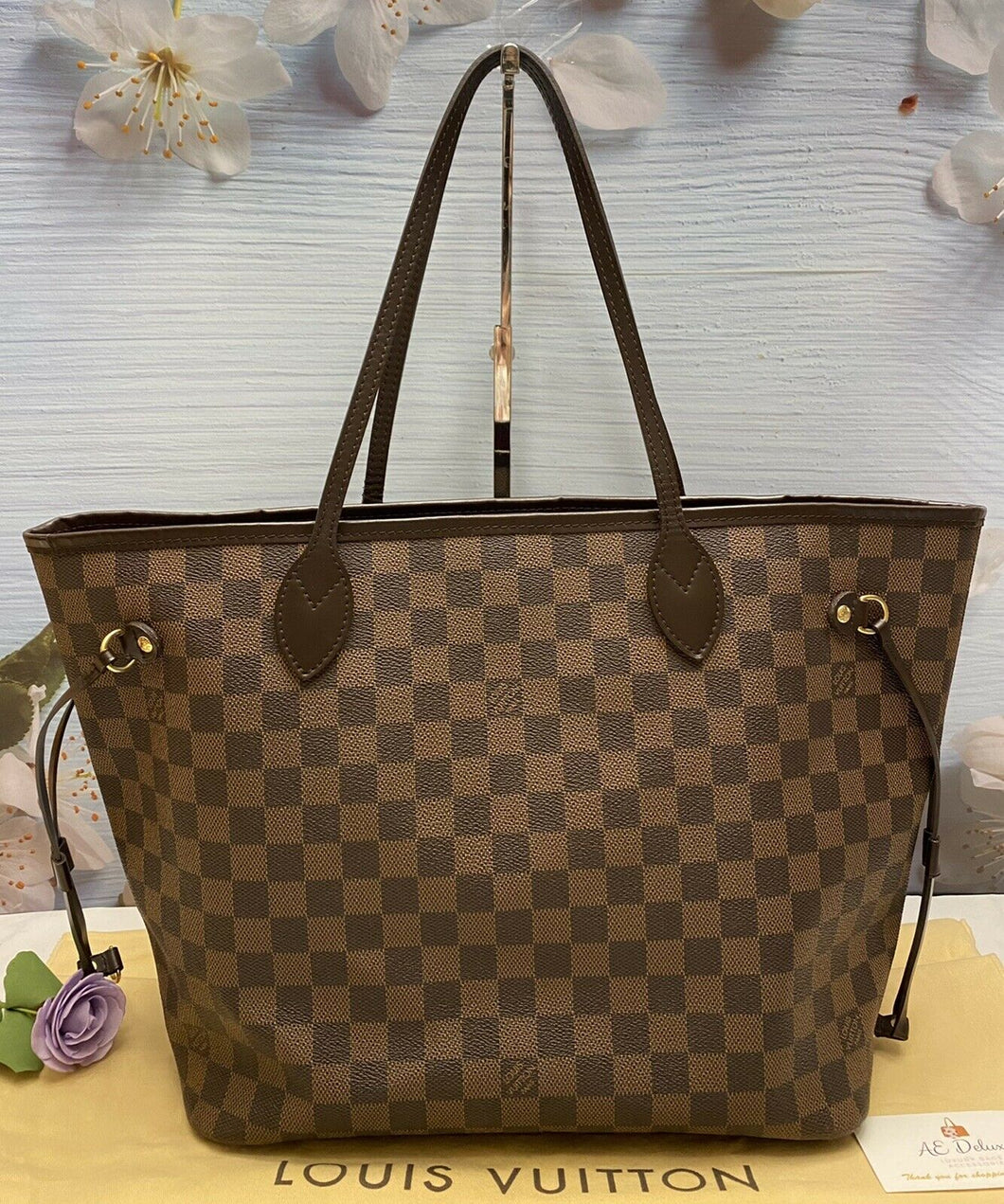 Louis Vuitton Neverfull MM Damier Ebene Cherry Red Tote (CA3069)