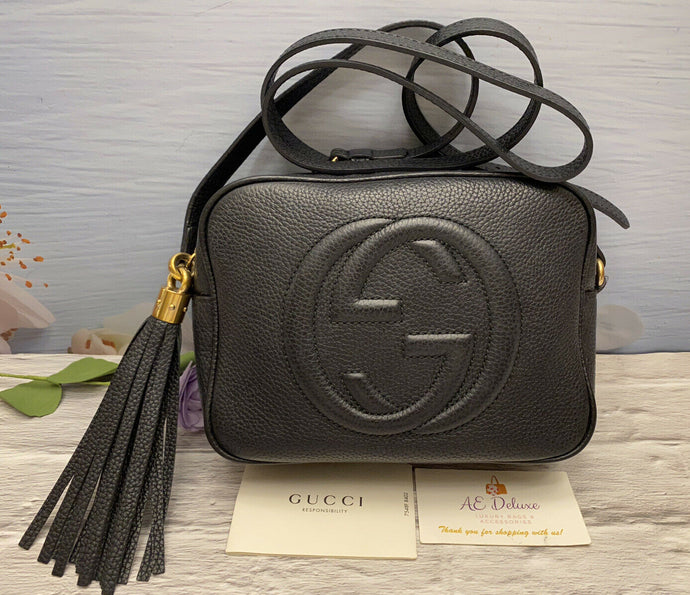 GUCCI Soho Disco Black Leather Crossbody Purse (308364 498879)